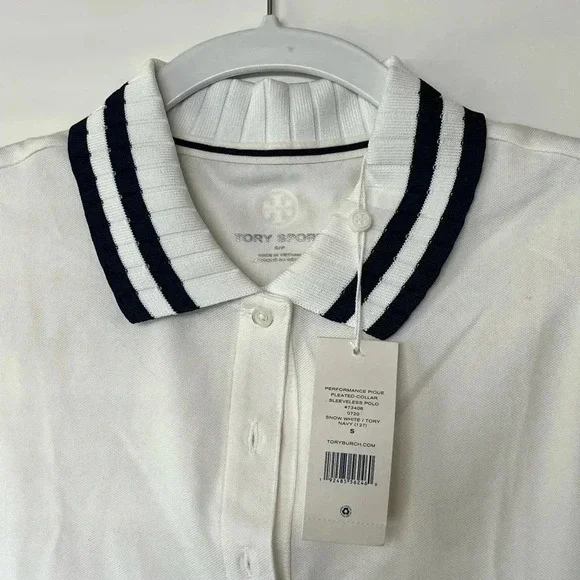 Tory Burch Performance Pleated Collar Sleeveless Polo - Picture 2 of 5